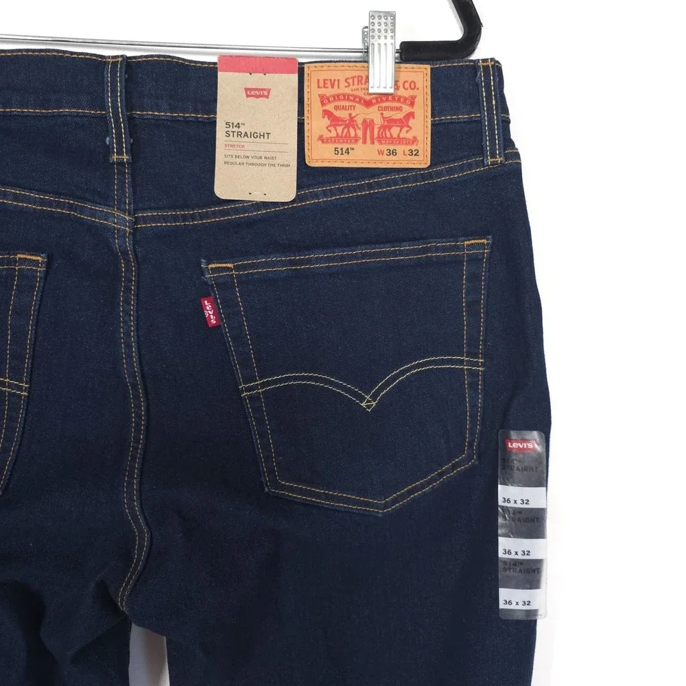 LEVIS 514 Mens New Jeans Straight 36X31 Dark Wash Stretch 00514-3181